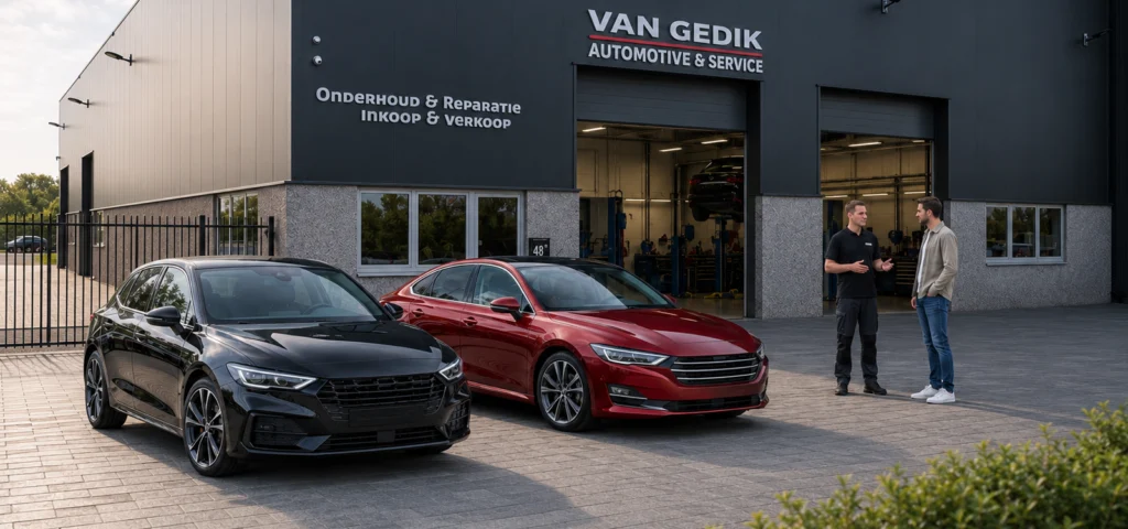 Occasions voor het pand van Van Gedik Automotive & Service